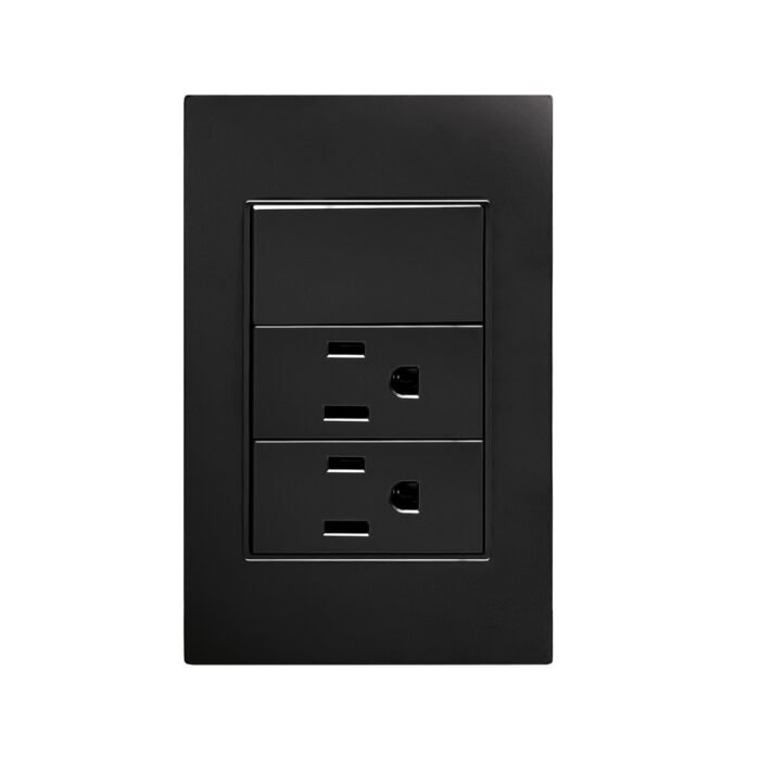 APL-315-PLACA DOS CONTACTOS Y UN APAGADOR DE 3 VÍAS POLICARBONATO NEGRO 77X124MM