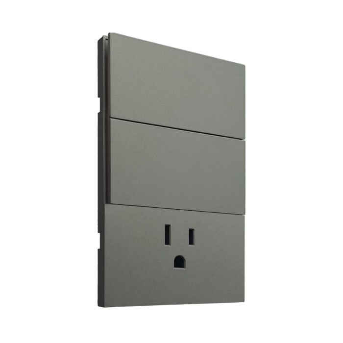 APL-406-PLACA LUXURY CONTACTO SENCILLO Y APAGADOR DE 2 INTERRUPTORES 3 VIAS 90-277VCA GRIS OXFORD 74X112MM SKIN FEEL - Image 2