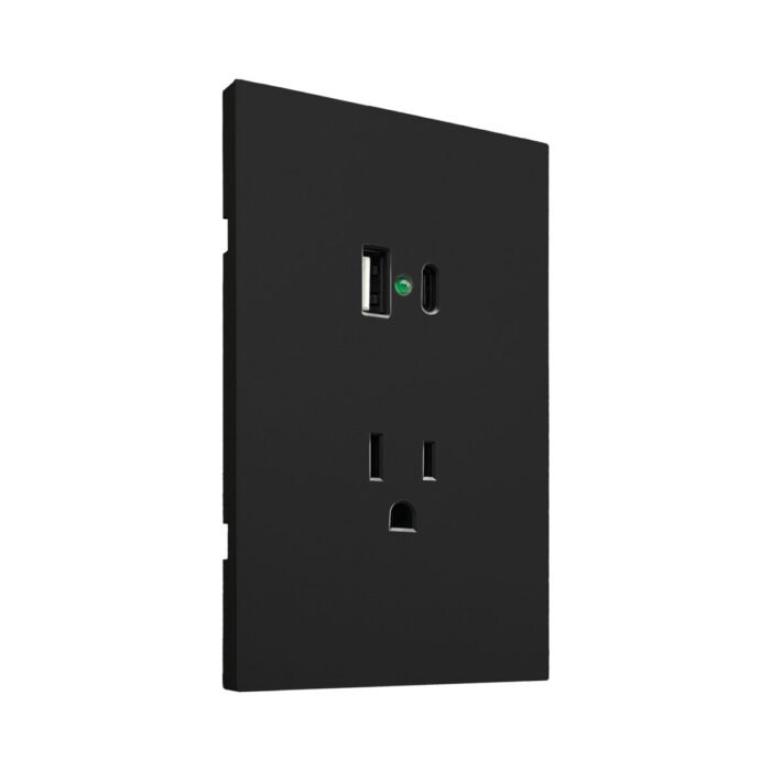 APL-607-PLACA LUXURY CONTACTO SENCILLO 90-277VCA Y CONVERTIDOR DE VOLTAJE DOBLE USB (TIPO A Y C) 5VCD 2.1A COLOR NEGRO 74X112MM SKIN FEEL - Image 2