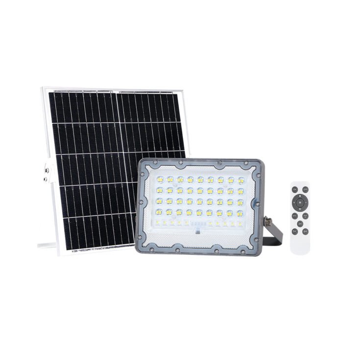 ASL-001-REFLECTOR LED SOLAR CON PANEL SOLAR MONTABLE, CONTROLADOR, SENSOR Y BATERIA RECARGABLE INCLUIDA. 1000LM BLANCO FRÍO 6500K