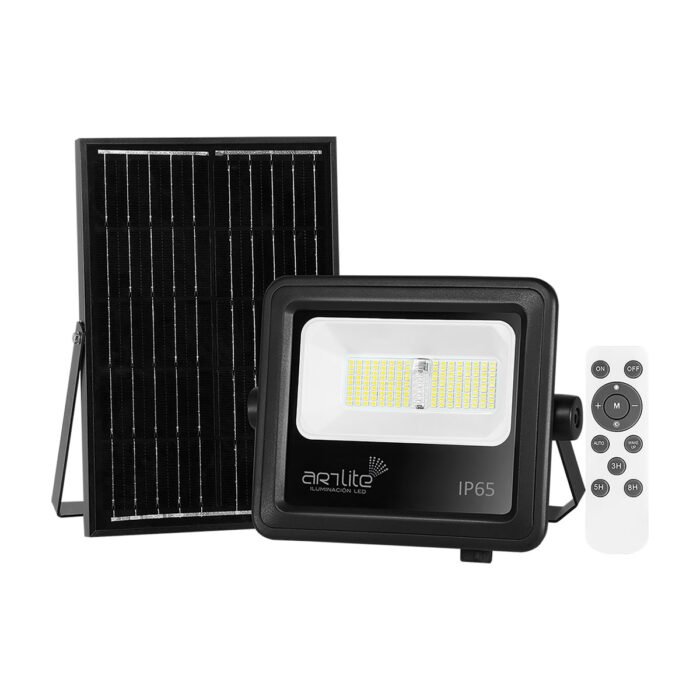 ASL-006-REFLECTOR LED SOLAR 650LM CON PÁNEL SOLAR EXTERNO Y CONTROL REMOTO BLANCO FRÍO 6500K