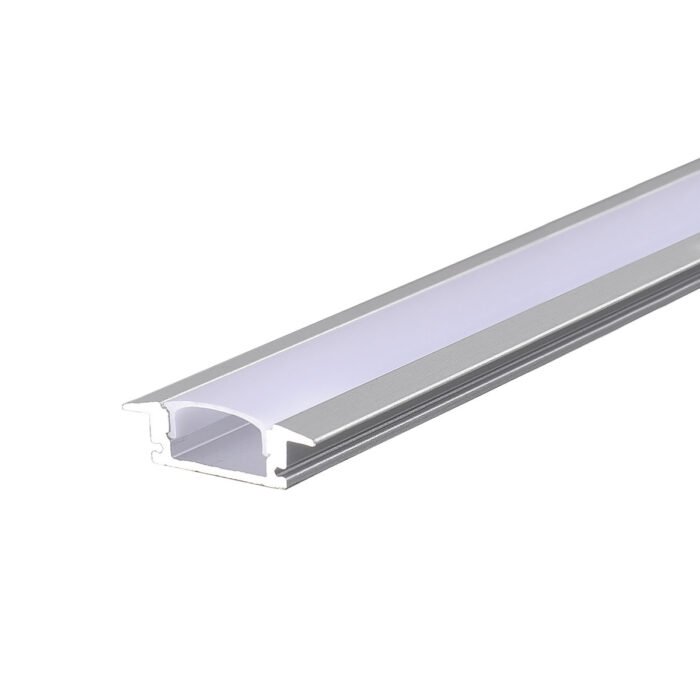 WPE-102-PERFIL DE ALUMINIO BORDE VISIBLE ANONIZADO RECTANGULAR SLIM EMPOTRABLE CON CUBIERTA PC OPALINA PARA TIRA LED COB